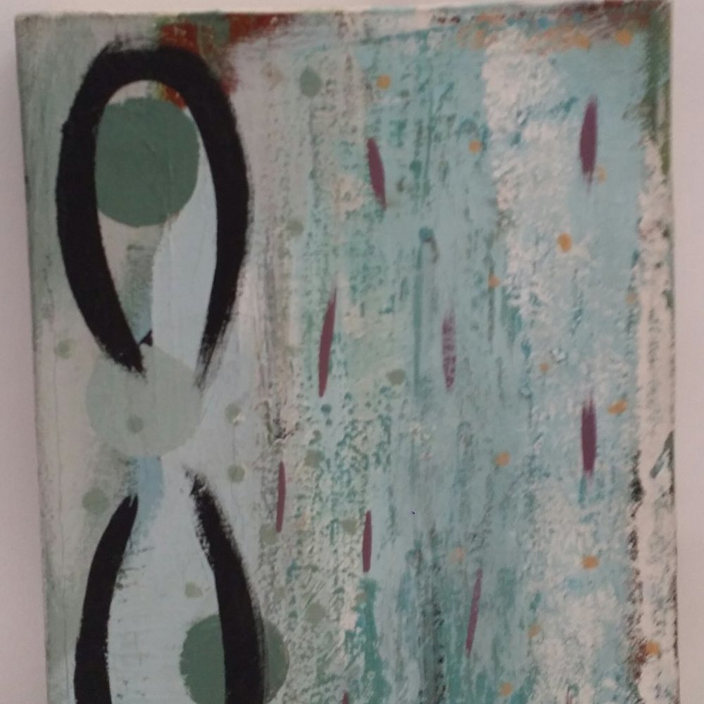 1997 Modern stylized Acrylic painting signed by artist ? 9H x 12W in.